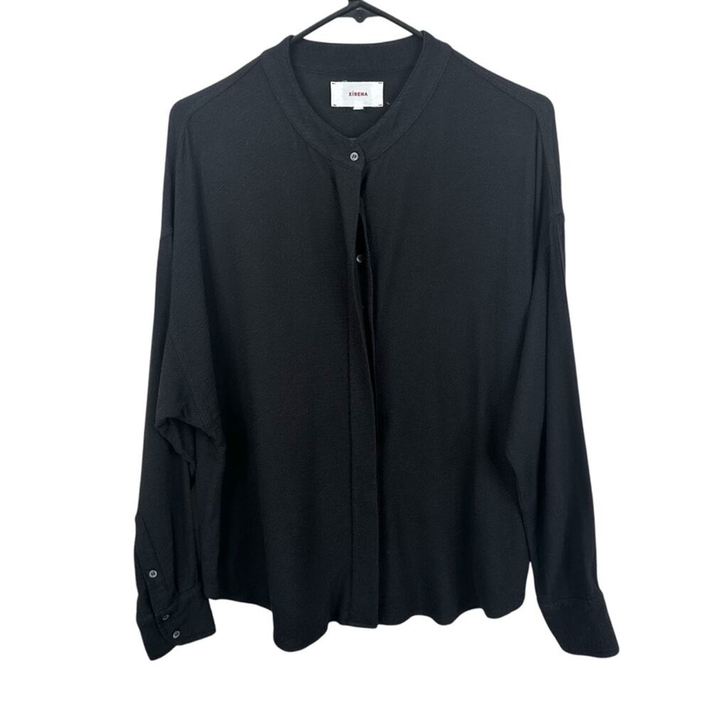 Xirena Shirt Womens Small Black Cotton Blend Relaxed Fit Casual Button Down Top